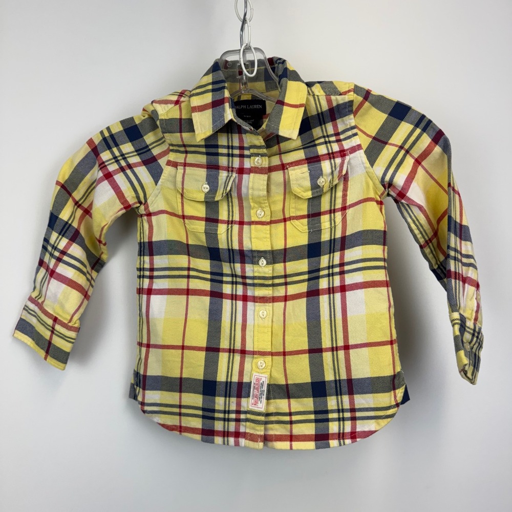 Ralph Lauren Kids Yellow Plaid Button Down Shirt Long Sleeve Cotton 3 3T